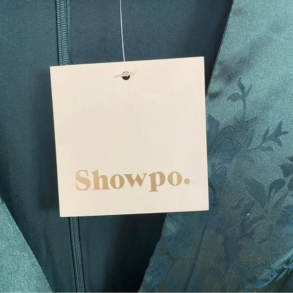 NWT Showpo RICHMOND JACQUARD FLORAL LONG SLEEVE RUCHED MINI DRESS GREEN SZ 4 - Picture 11 of 15